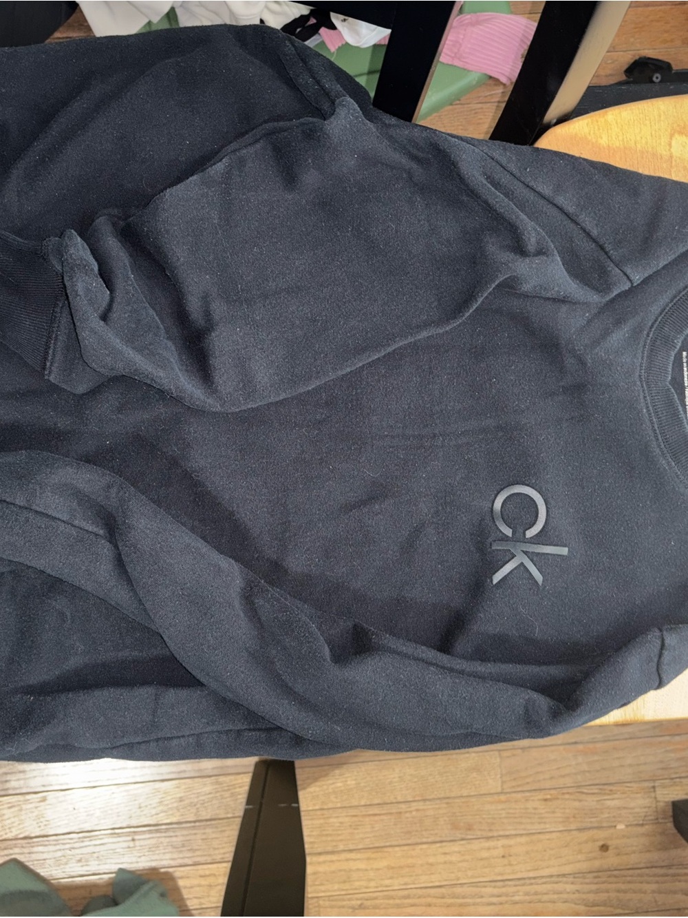 Calvin Klein Men's Black Crewneck Sweater with Raised CK Logo